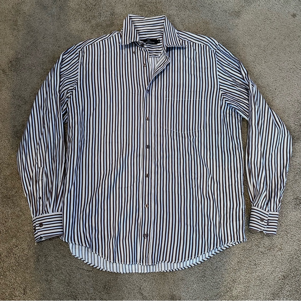 Bugatchi Striped Collared Button Down Dress Shirt Long Sleeve